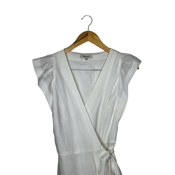 Madewell White Ivory Textured Ruffle-Sleeve Wrap Mini Dress 100% Cotton XS - Picture 7 of 14